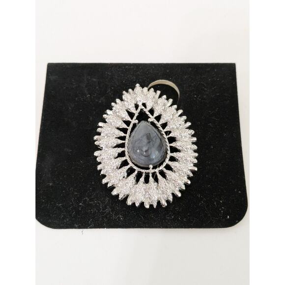 Coventry Teardrop‎ Brooch Gray Cabochon Signed Vintage - Picture 4 of 7